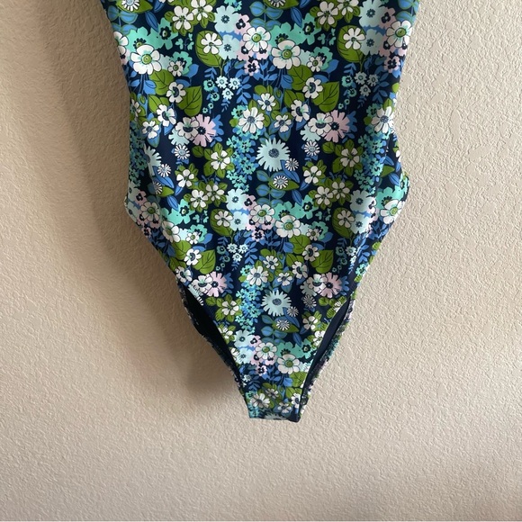 NWOT Aerie Blue Green Floral One Piece Bustier Swimsuit Womens Size Large - Picture 5 of 10